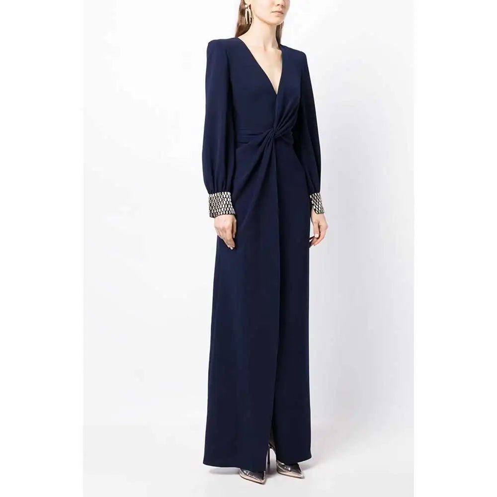 long-sleeve gown with crystal-embellished cuffs – Sukanya