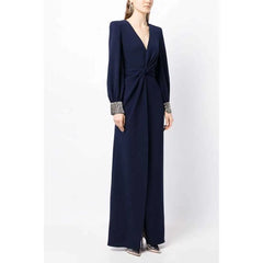 long-sleeve gown with crystal-embellished cuffs – Sukanya