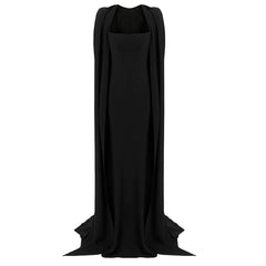square-neck column gown with floor-length cape – Tiamat