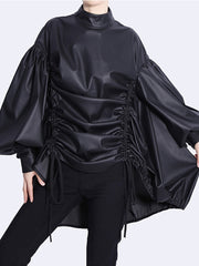 faux leather blouse with ruched sides and balloon sleeves - Addalyn