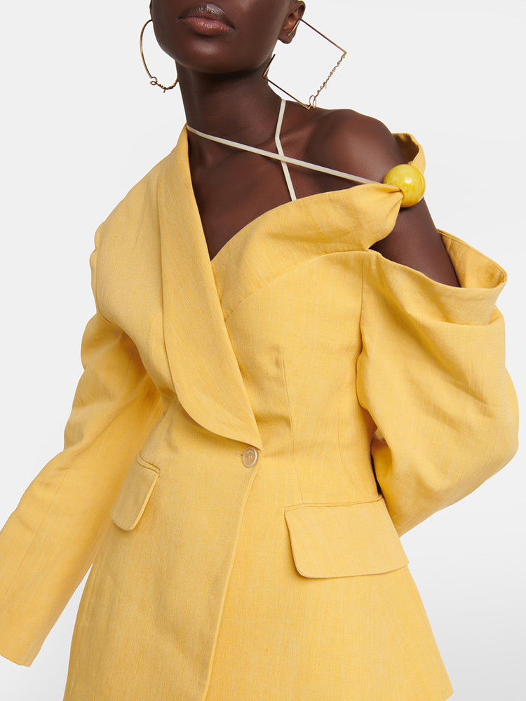 asymmetrical off-shoulder tailored blazer - Tenille