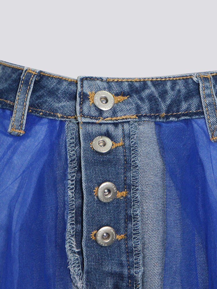 denim waistband tulle maxi skirt - Abrihm