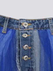 denim waistband tulle maxi skirt - Abrihm