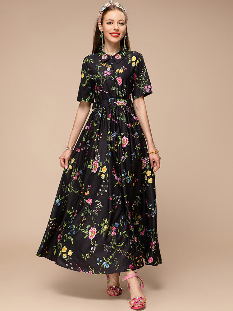 collared floral-print belted maxi dress – Tetyana