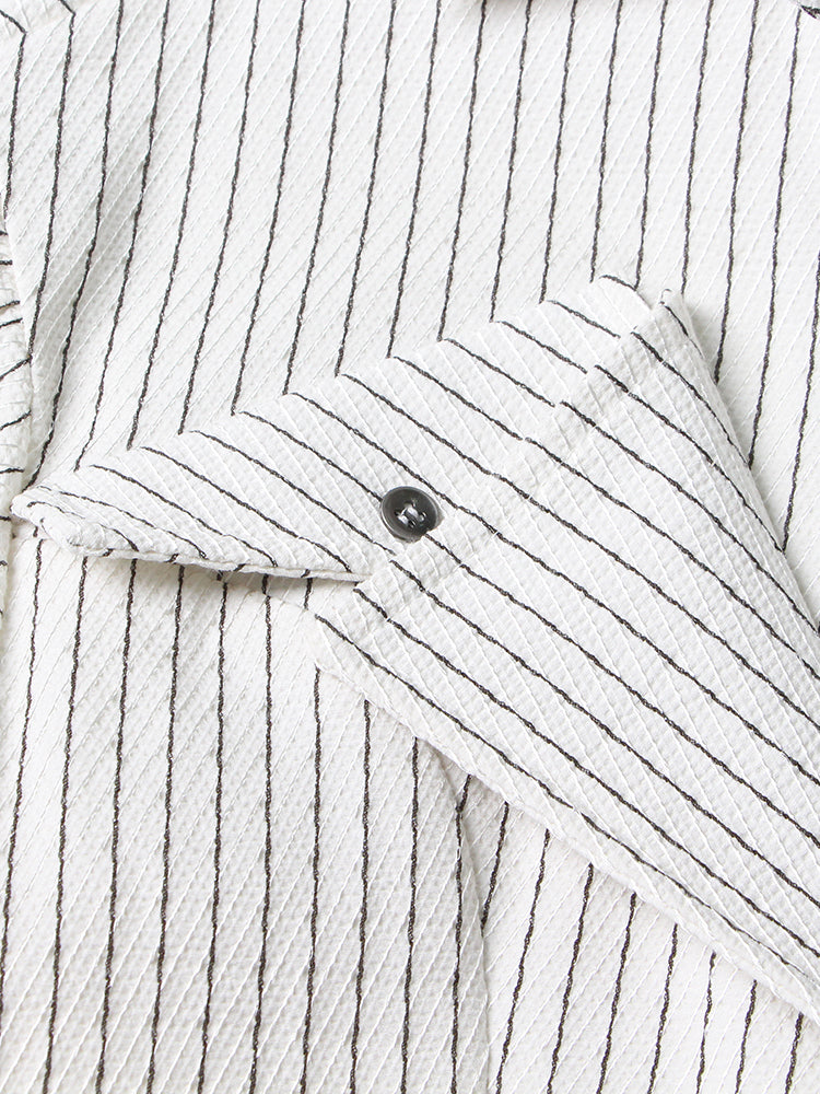 striped longline blouse with layered lapel detail - Terese