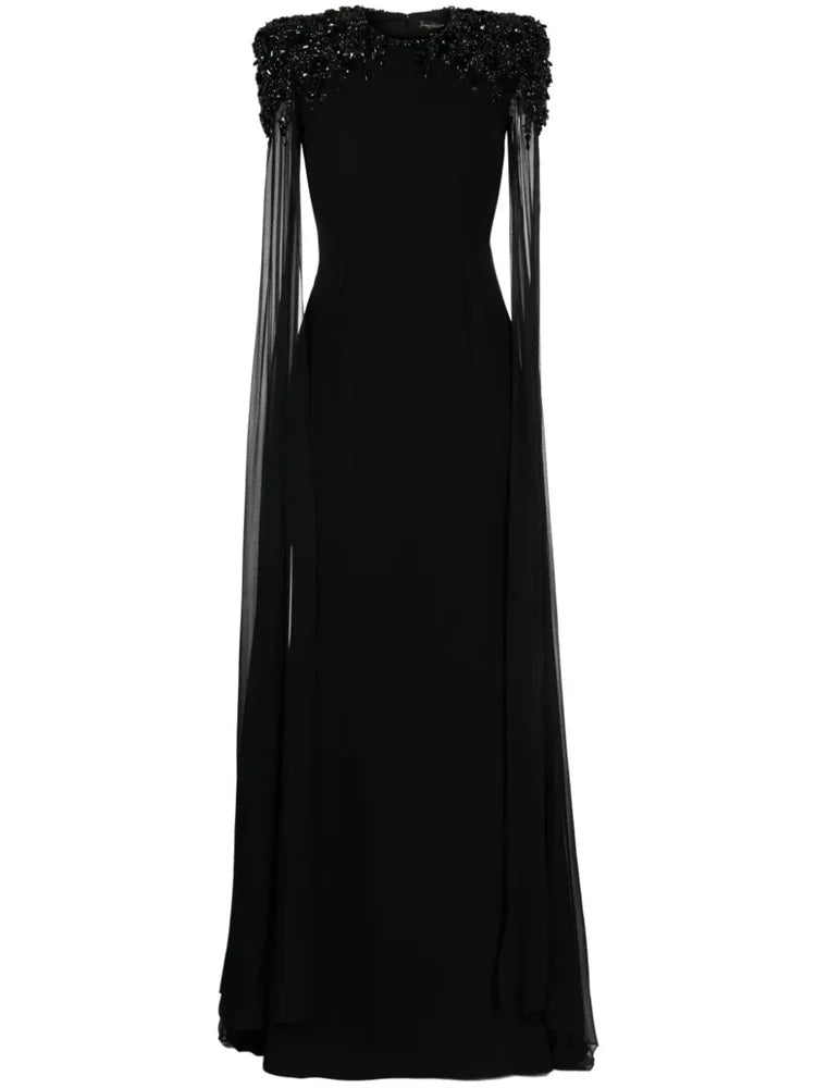 Beaded shoulders black dress with cape sleeves - Zoella