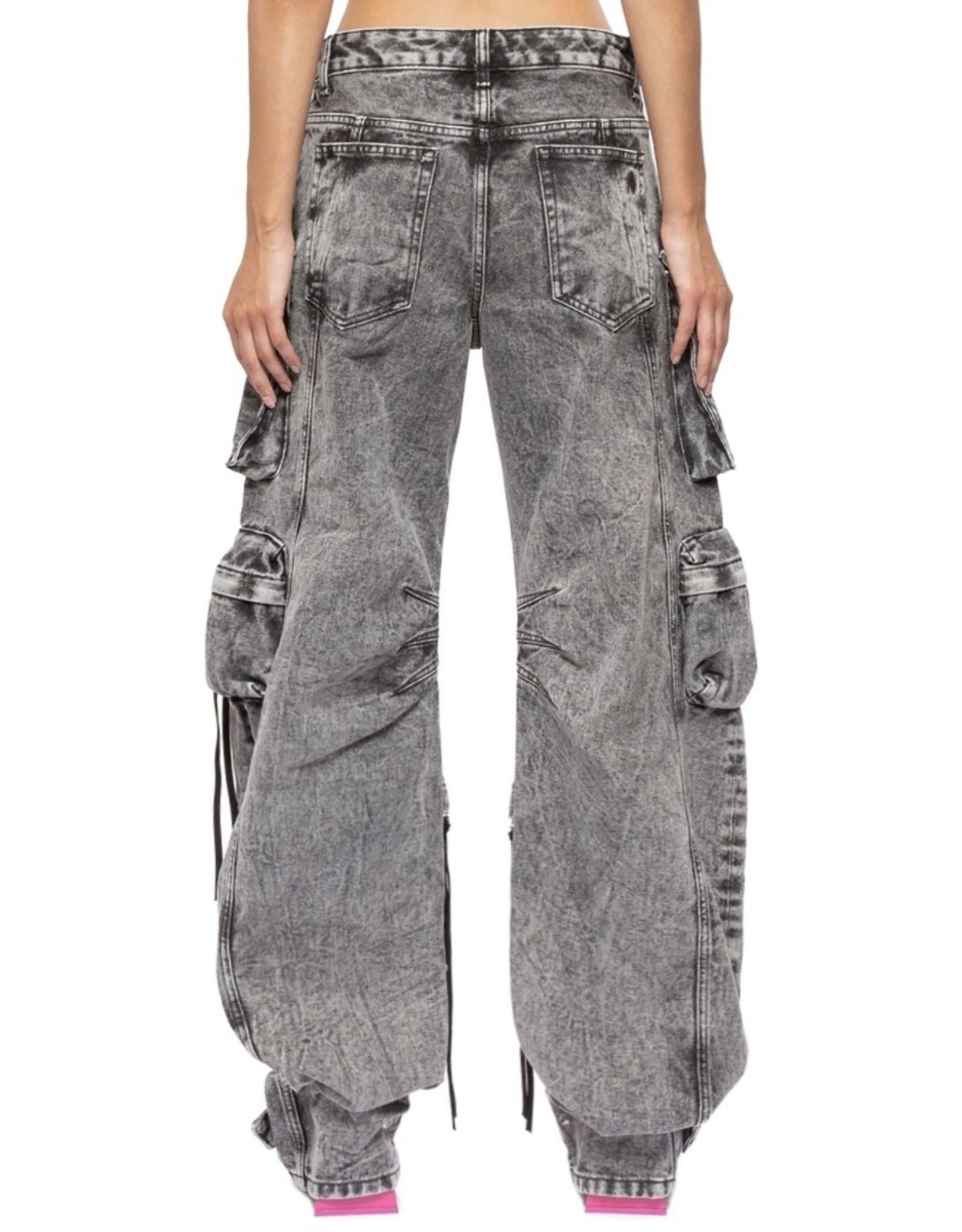 distressed cargo wide-leg jeans with multi pockets - Adana