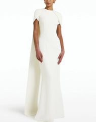 cape-sleeve column gown in ivory – Thuna