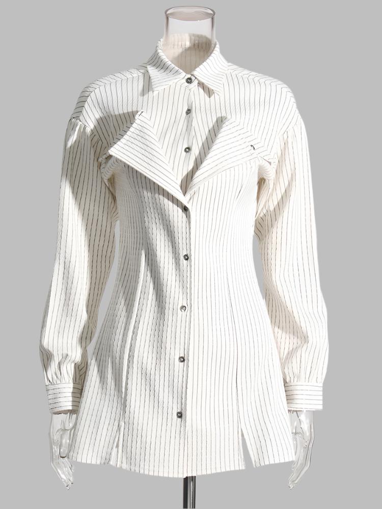 striped longline blouse with layered lapel detail - Terese