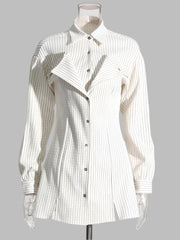 striped longline blouse with layered lapel detail - Terese