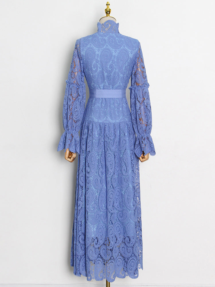 button-down lace maxi dress with belt – Aellfleda