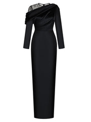 off-shoulder satin gown with lace neckline – Aaeehu