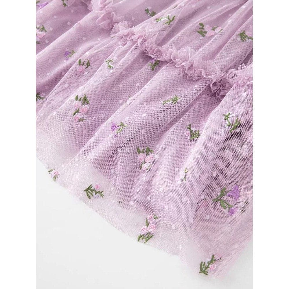 tiered ruffle tulle dress with floral embroidery – CharliP