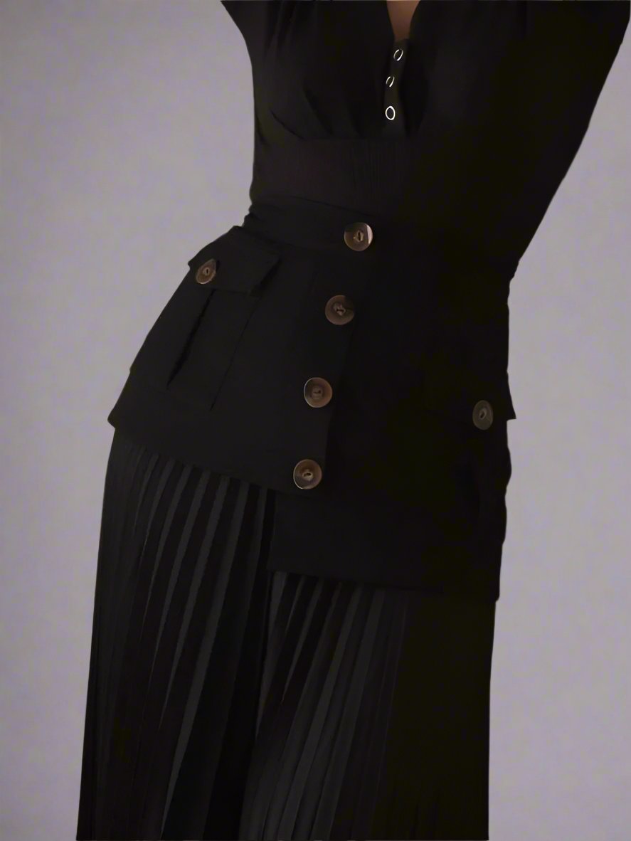 asymmetrical pleated midi skirt with pocket detail - Tibna
