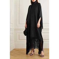 fringed kaftan gown with tie-neck – Sushali