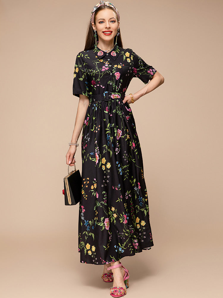 collared floral-print belted maxi dress – Tetyana