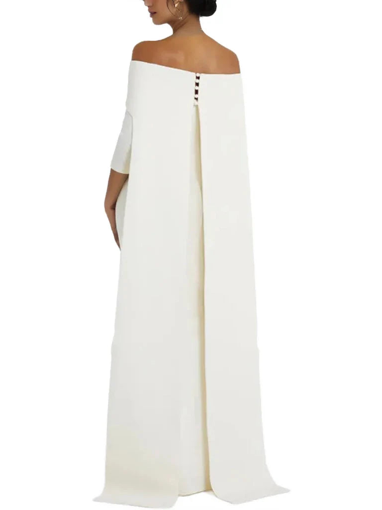 off-shoulder column gown with cape-back – Tessara