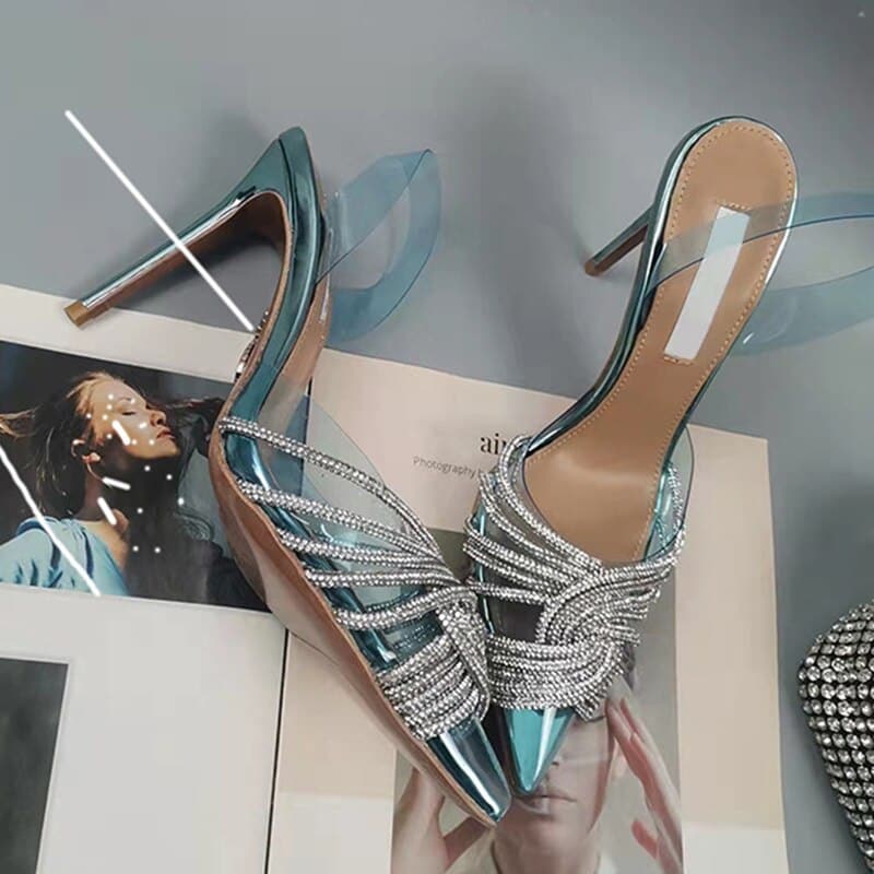 slingback stiletto heels with rhinestone straps – Celia
