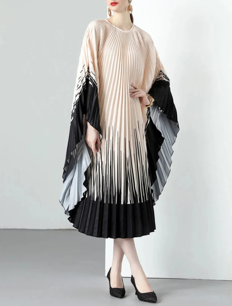 pleated batwing midi dress with gradient ombré detail – NORNA