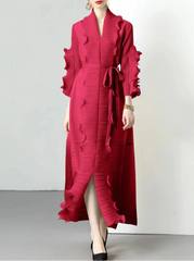 textured open-front dress with sculpted ruffle trim - LAYTA