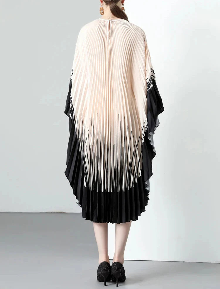 pleated batwing midi dress with gradient ombré detail – NORNA