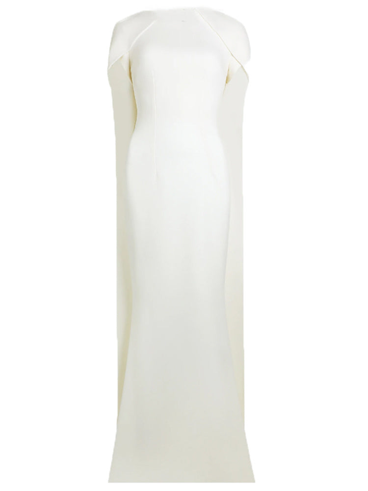 cape-sleeve column gown in ivory – Thuna