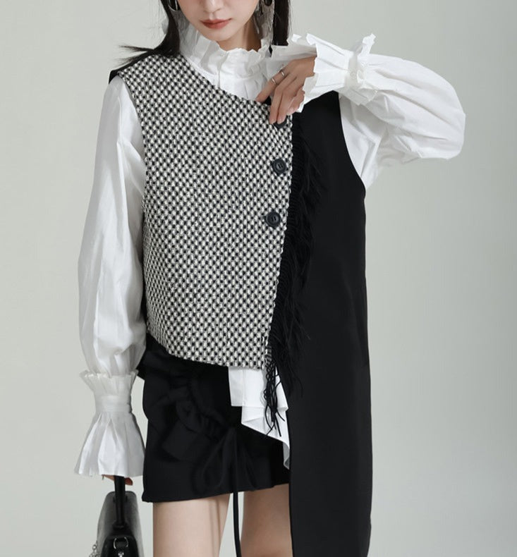 sleeveless asymmetric vest with contrast panel - Tanaquil