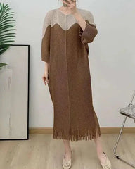 relaxed batwing dress with fringe hem - AMINZA