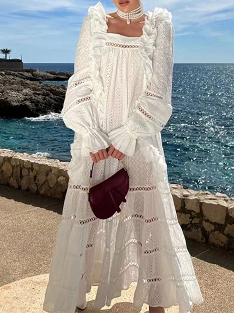 ruffled eyelet lace maxi dress – Edwdina