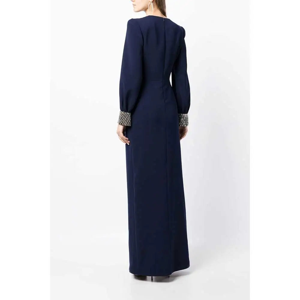 long-sleeve gown with crystal-embellished cuffs – Sukanya