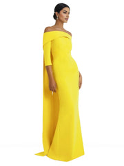 off-shoulder column gown with cape-back – Tessara