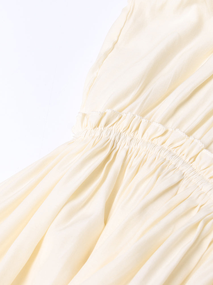 pleated cape-sleeve midi dress with ruffle hem – Aanjkvc