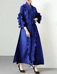 textured open-front dress with sculpted ruffle trim - LAYTA