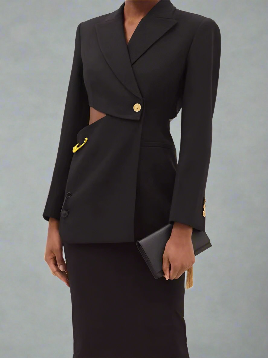 asymmetrical tailored blazer dress with pin detail - Abheera