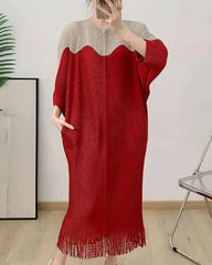 relaxed batwing dress with fringe hem - AMINZA