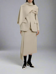 tailored blazer with draped maxi cape - Shevte
