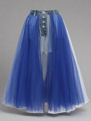 denim waistband tulle maxi skirt - Abrihm