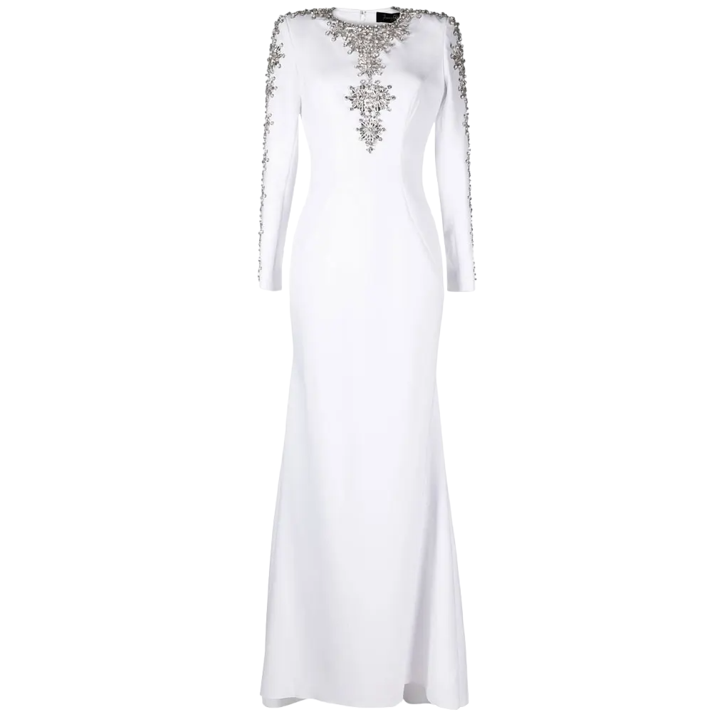 Embellished long-sleeve gown with fitted silhouette – Ziarre