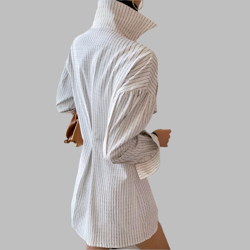 striped longline blouse with layered lapel detail - Terese