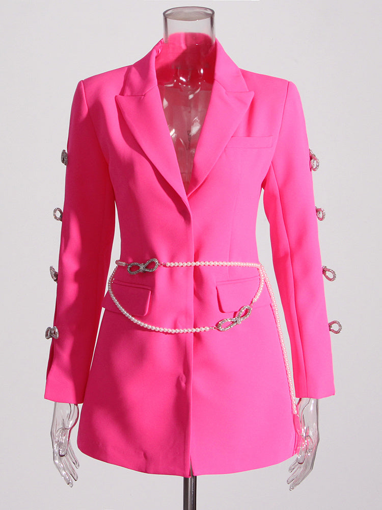 longline blazer with pearl chain and crystal bows – FAYE
