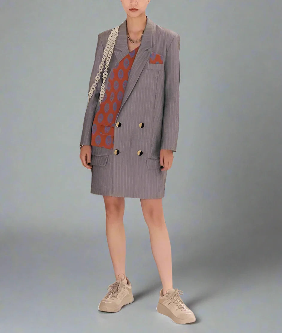 pinstripe double-breasted blazer with contrast printed lining - Svana
