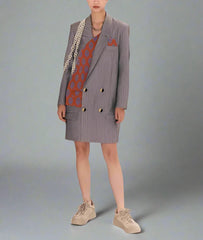 pinstripe double-breasted blazer with contrast printed lining - Svana