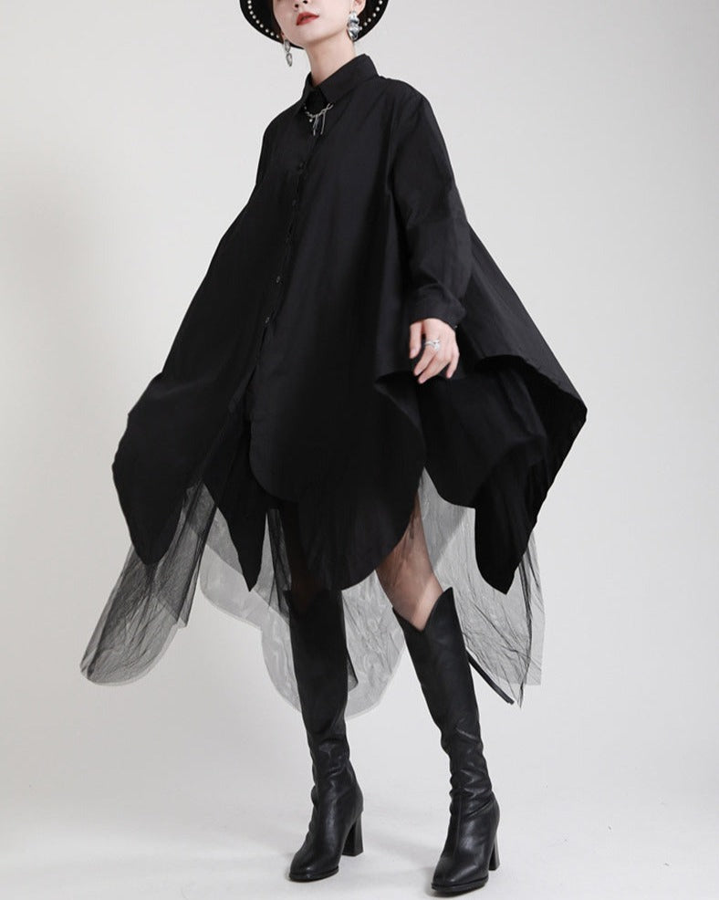 long-sleeve shirt dress with layered tulle hem - Tabina