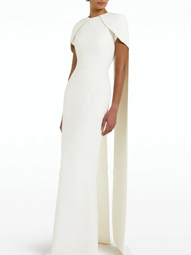 cape-sleeve column gown in ivory – Thuna