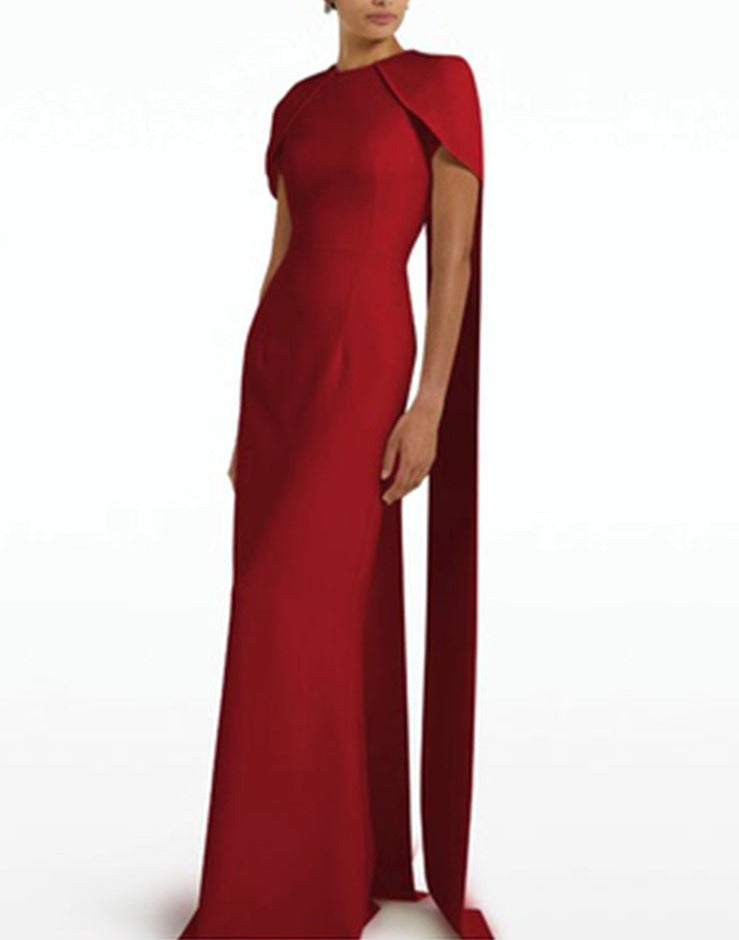 cape-sleeve column gown in ivory – Thuna