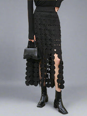 high-waist circle-cut skirt with cascading appliqué - Teisha