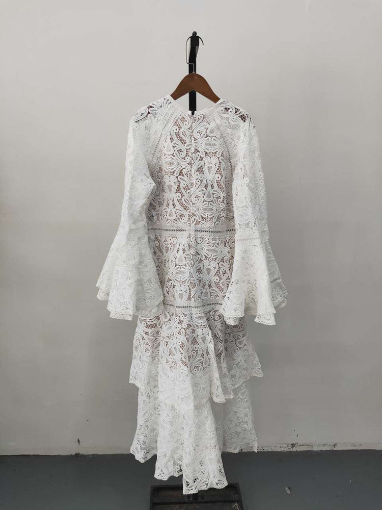 tiered lace gown with flared sleeves – Taarini