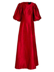 puff-sleeve satin gown in crimson – Tiarna