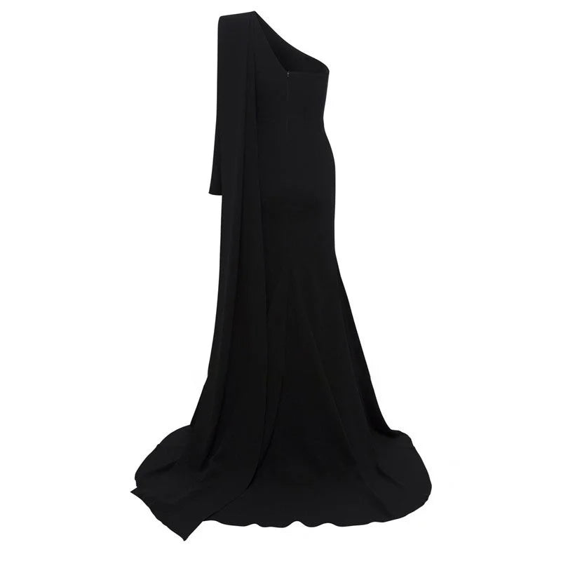 one-shoulder column gown with floor-length sleeve – Catey
