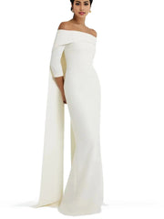 off-shoulder column gown with cape-back – Tessara